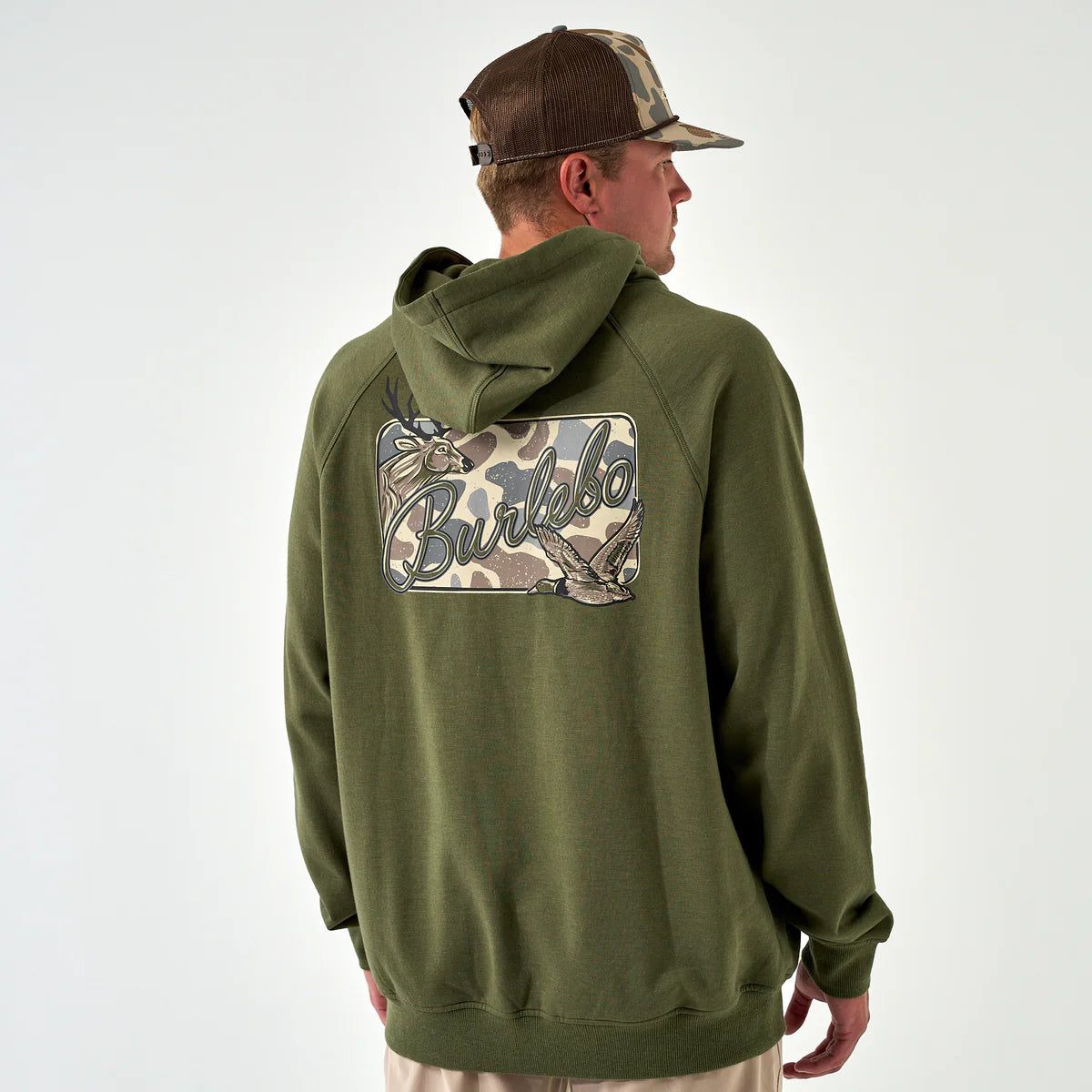 Fleece Hoodie - Deer Camo Patch Logo - Olive FH-DCPL-OLV