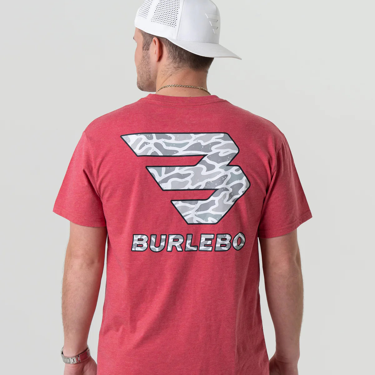 SS - Flying B White Camo Logo - Heather Crimson ss-hc