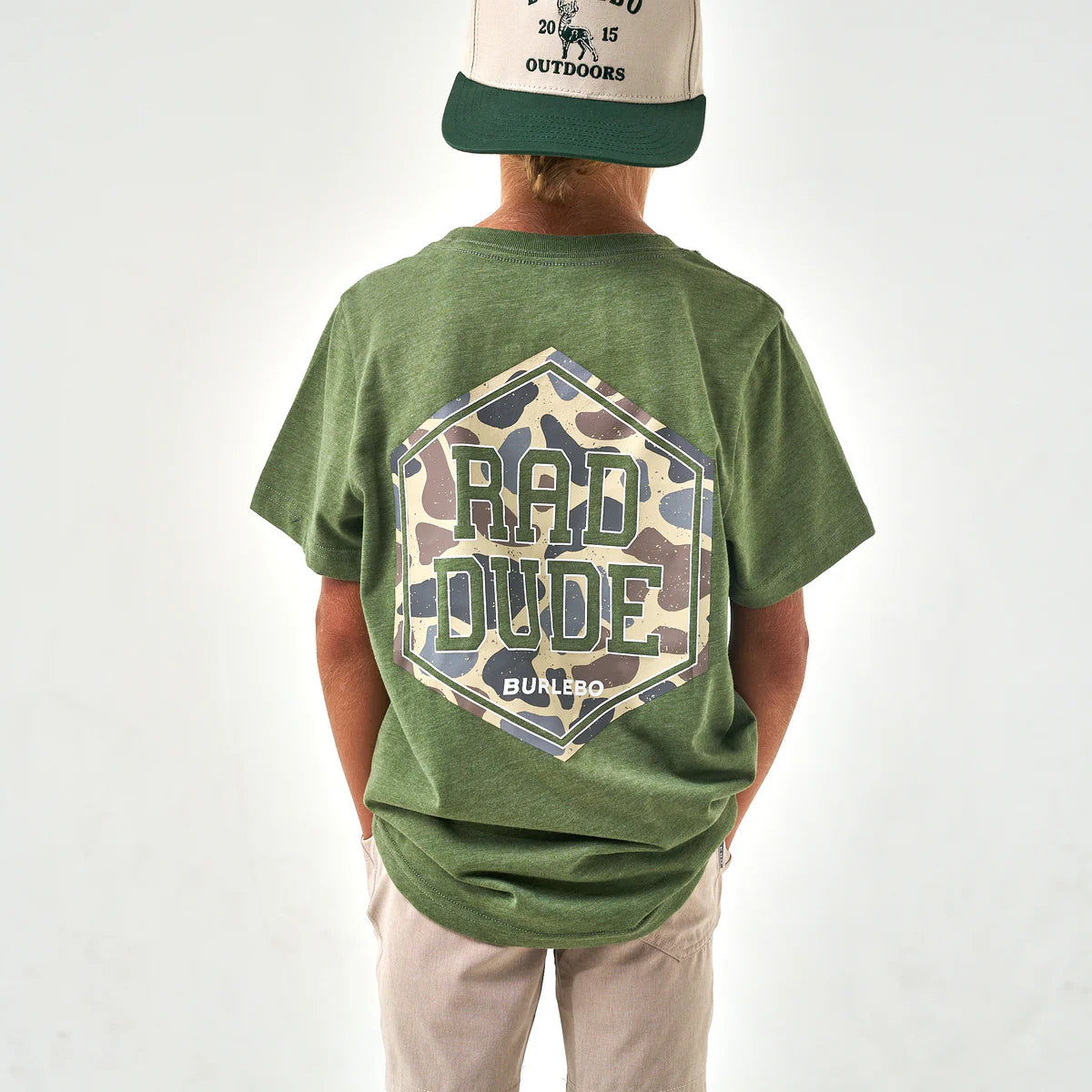 Youth Short Sleeve Tee - Rad Dude Deer Camo - Heather Olive Y-SST-DUDDC-HO