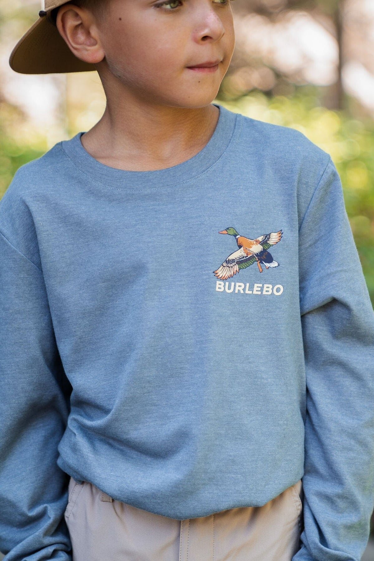 Youth Tee - Suns Up Birds Down - Heather Blue Jean - L/S Y-SUBD-LS-HBJ