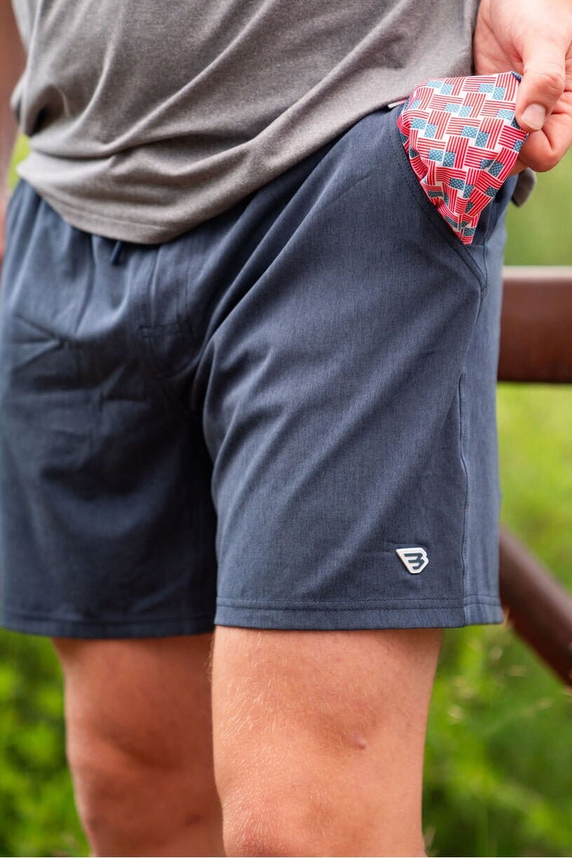 Athletic Short - Heather Navy - American Flag Liner AS-HN-AFP