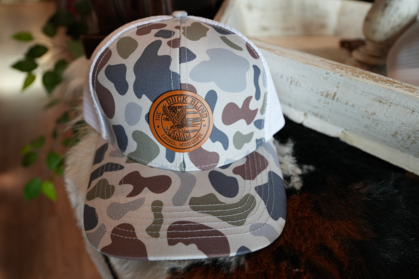 Old School White Camo Duck Blind Hat