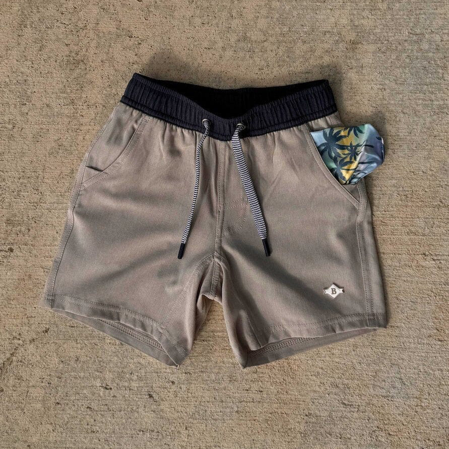 Youth Athletic Short - Heather Khaki - Palm Tree Liner Y AS K PT