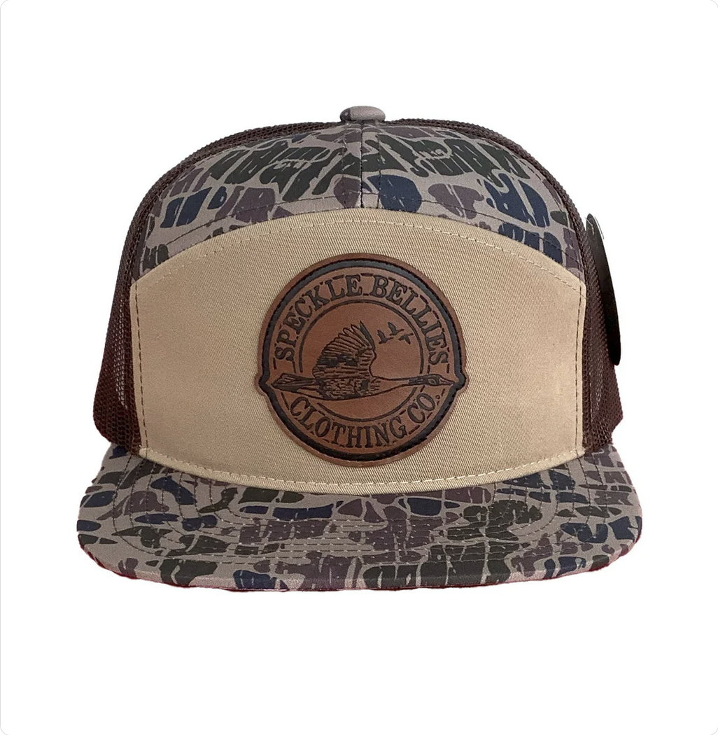 Beaver Bottom Vein Camo Cap 7 panel leather patch sb