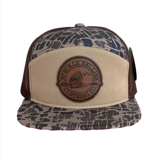 Beaver Bottom Vein Camo Cap 7 panel leather patch sb