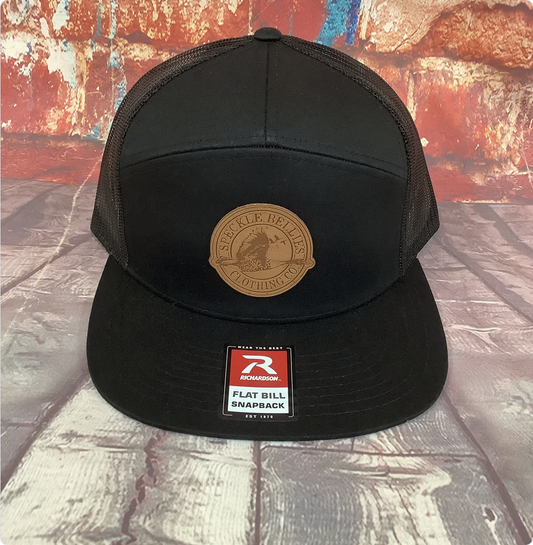 Circle Logo Leather Patch Flat Bill 7 panel leather patch black