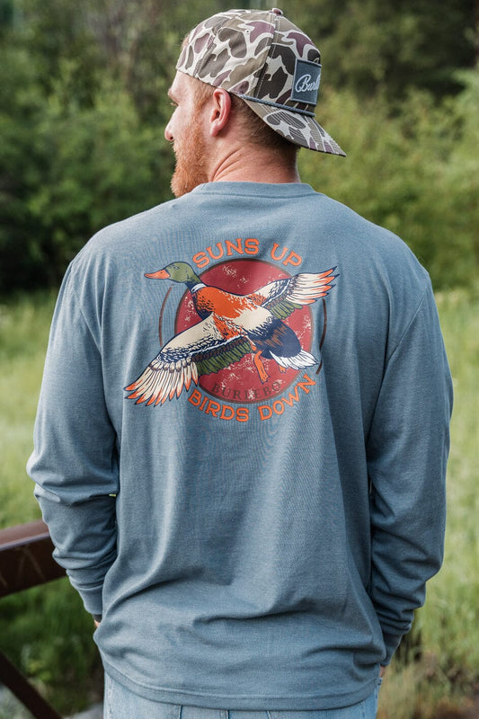 Suns Up Birds Down - LS - Heather Blue Jean