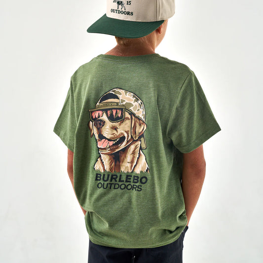 Youth - Short Sleeve Tee - Mallard Camo Dog - Heather Olive Y-SST-MCD-HO