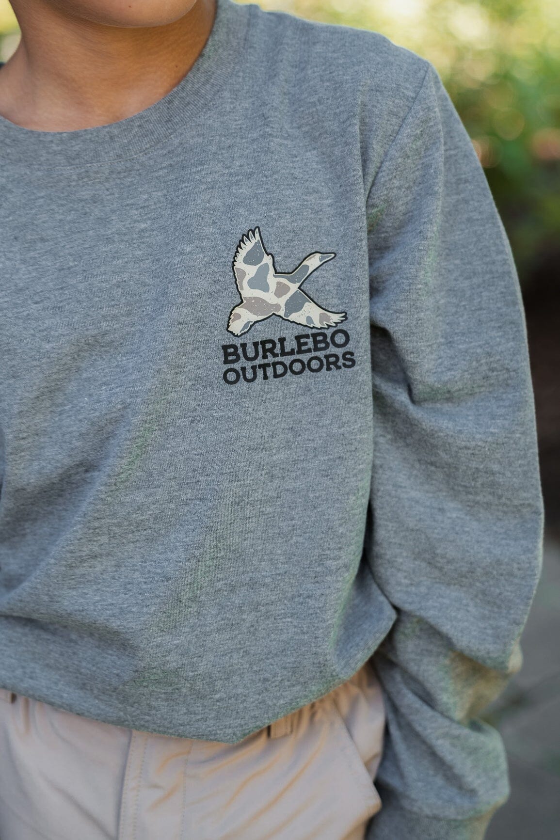 Youth Tee - Camo Hunting Dog - Dark Heather Grey - L/S