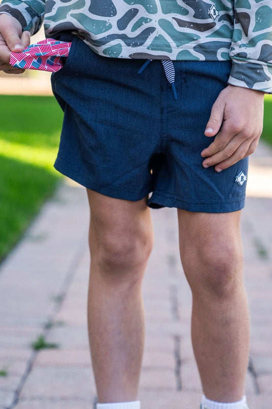 Youth Burlebo Athletic Short - Heather Navy - American Flag Liner