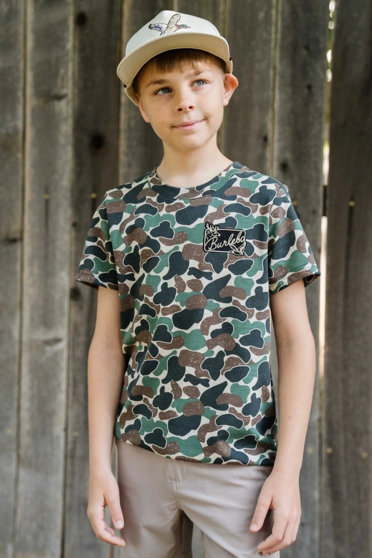 Youth Burlebo Tee- Throwback Camo - Patch Logo Pocket