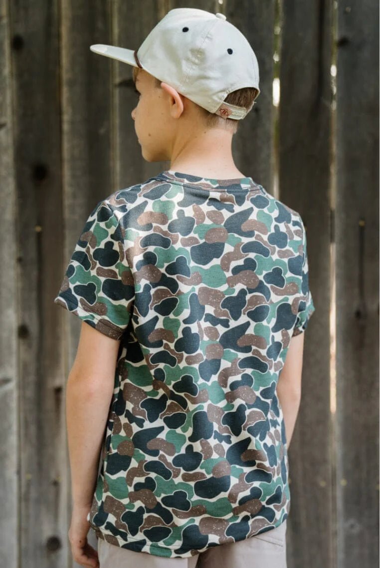 Youth Burlebo Tee- Throwback Camo - Patch Logo Pocket