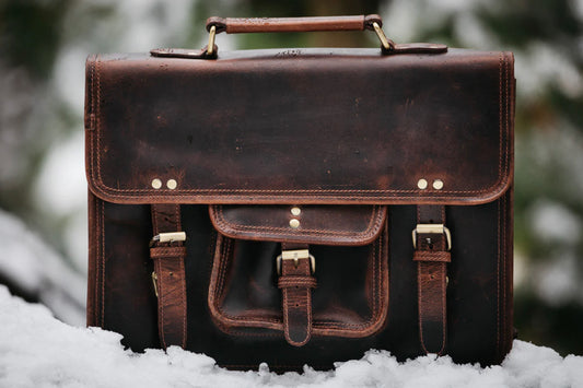 Buffalo Leather Briefcase - Dark Walnut